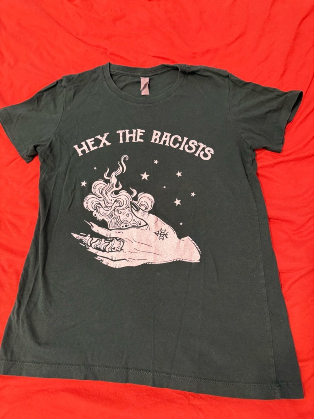 Next Level Apparel green Graphic Tee Sz med hex racists witch